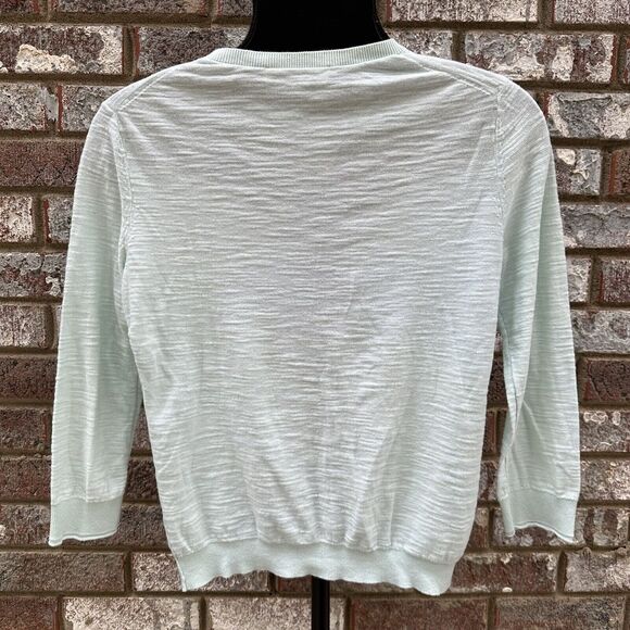 Ann Taylor Loft Cardigan Sweater Womens M Pale Mint Green 3/4 Sleeves Minimalist - Picture 2 of 9